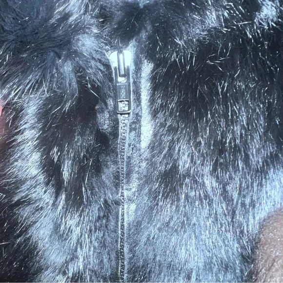 Rabbit Fur Zip Up Mob Wife Fur Coat With Tail Tassels Black M - Picture 9 of 15